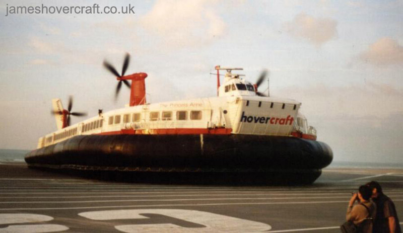 The last days of the SRN4 cross-channel service with Hoverspeed - The Princess Anne (GH-2006) ready to depart Calais hoverport (submitted by Thomas Loomes).